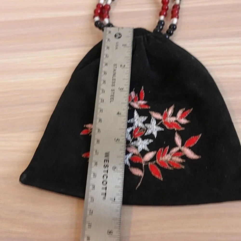 Black‎ Boho Evening Purse Womens Beaded Floral Embroidered Pouch Bag Small MONYA